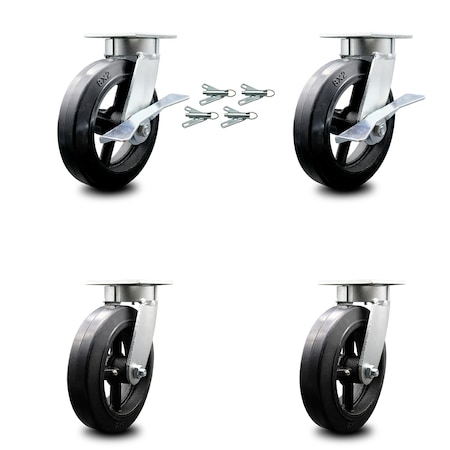 Service Caster 8 Inch Kingpinless Rubber on Steel Wheel Caster Swivel Locks 2 Brakes SCC, 4PK SCC-KP30S820-RSR-SLB-BSL-2-BSL-2